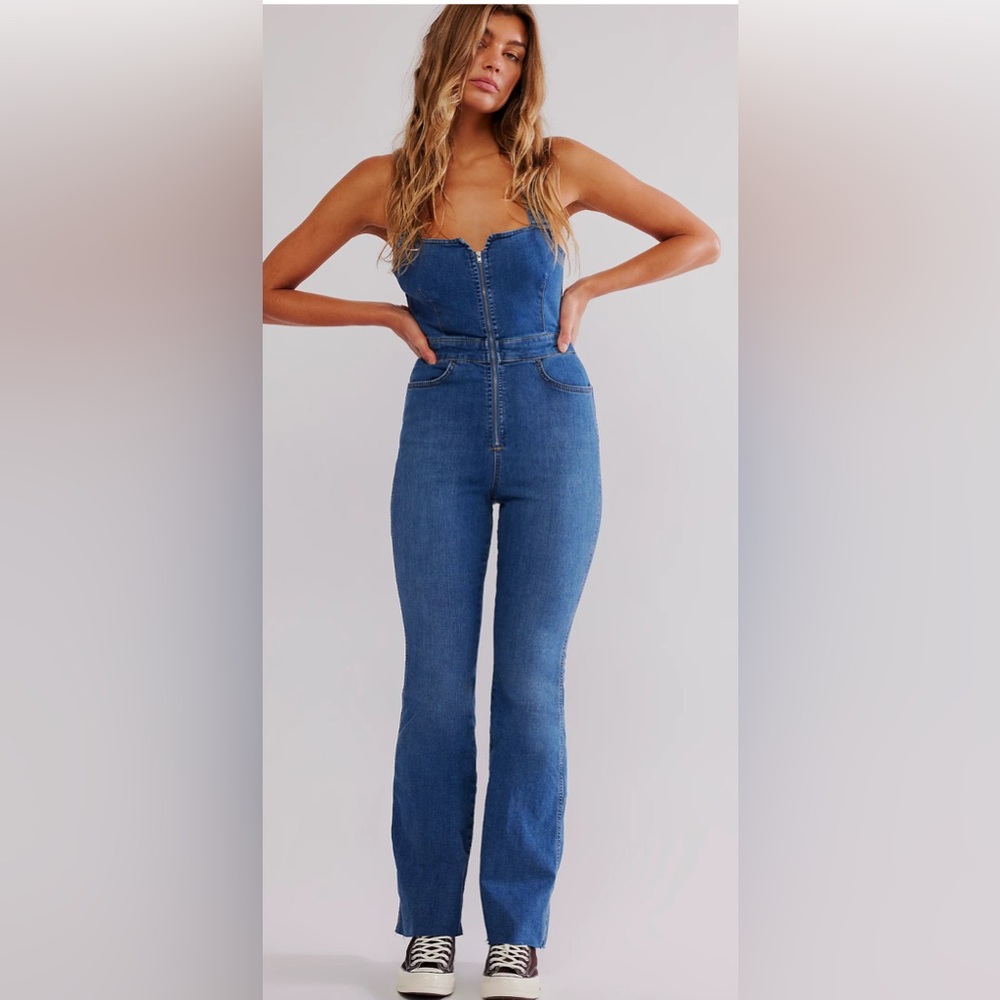 We The Free Black Denim Overalls High-Waisted Stretch